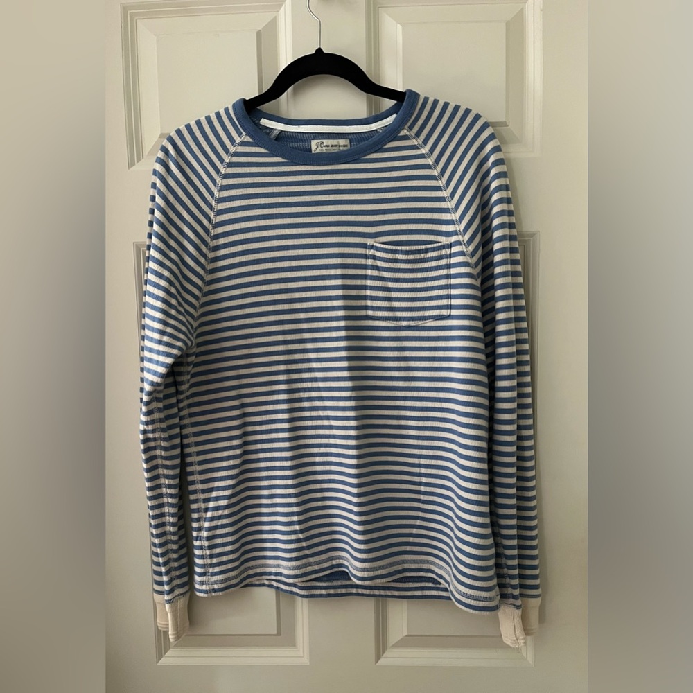 Men’s J.Crew Double-knit long-sleeve raglan crewneck T-shirt blue/cream stripe M